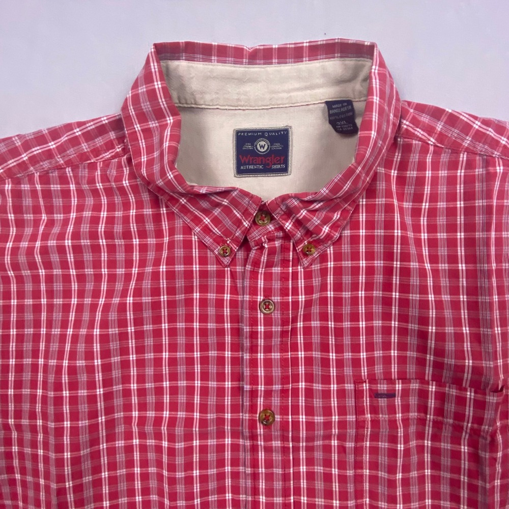Wrangler Authentic Shirts Mens 3XL XXXL Red Plaid Short Sleeve Button Down Shirt